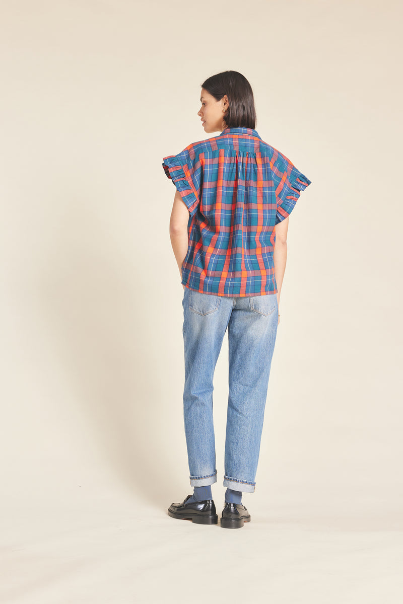 Marianne "B" Ruffle Sleeve Shirt Merrywood Plaid