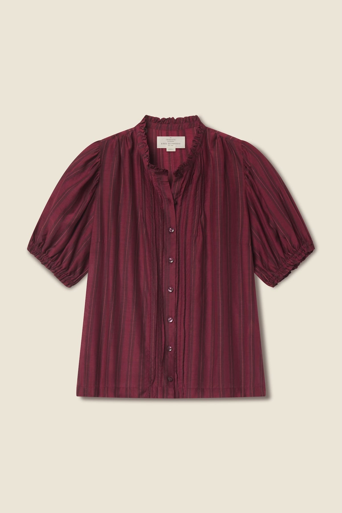 Trovata Mira blouse in Garnet Stripe, cotton-silk blend