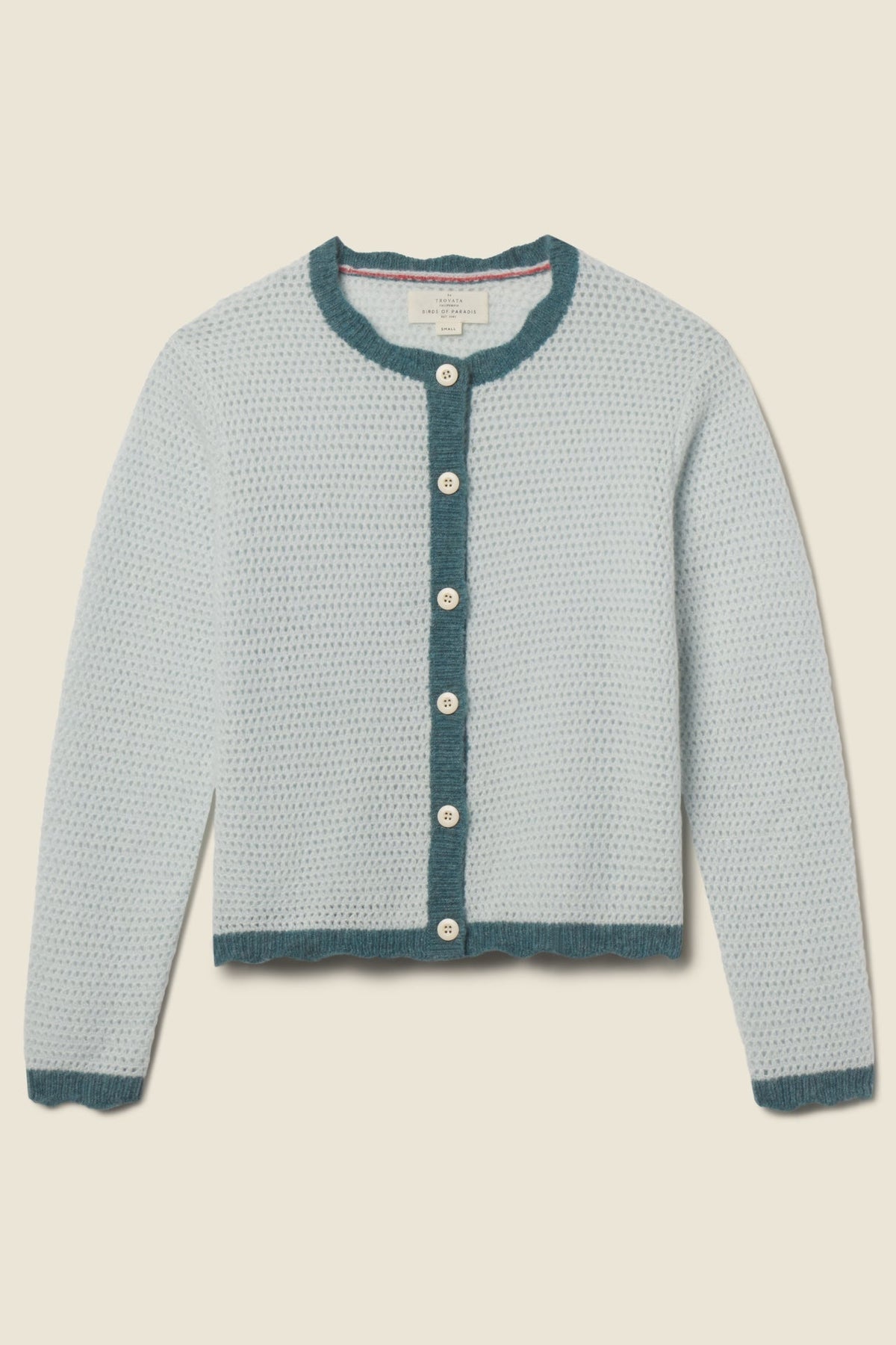 Trovata Vento cardigan in Aqua, merino-cashmere blend