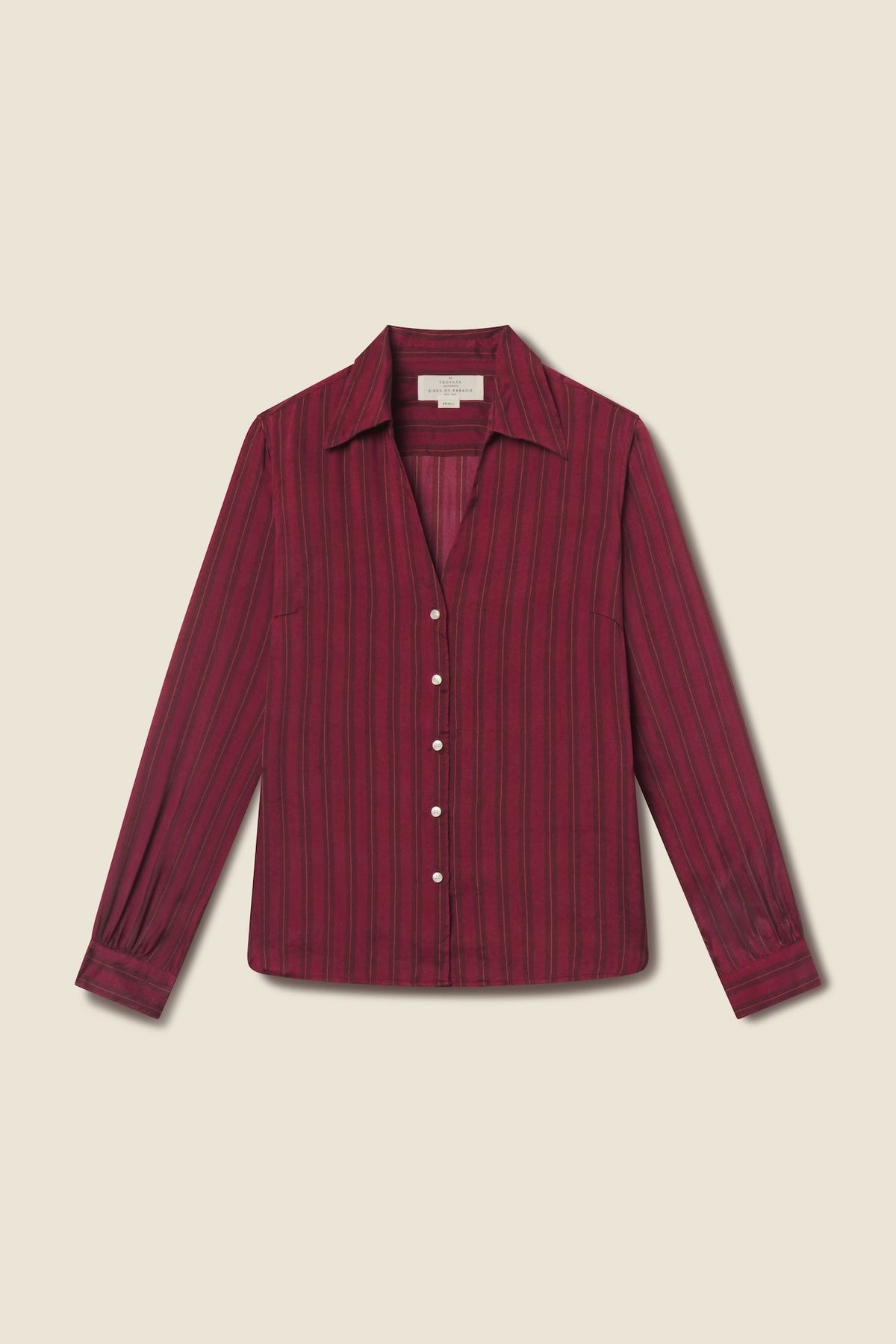Trovata Justine blouse in Garnet Stripe, cupro-viscose blend