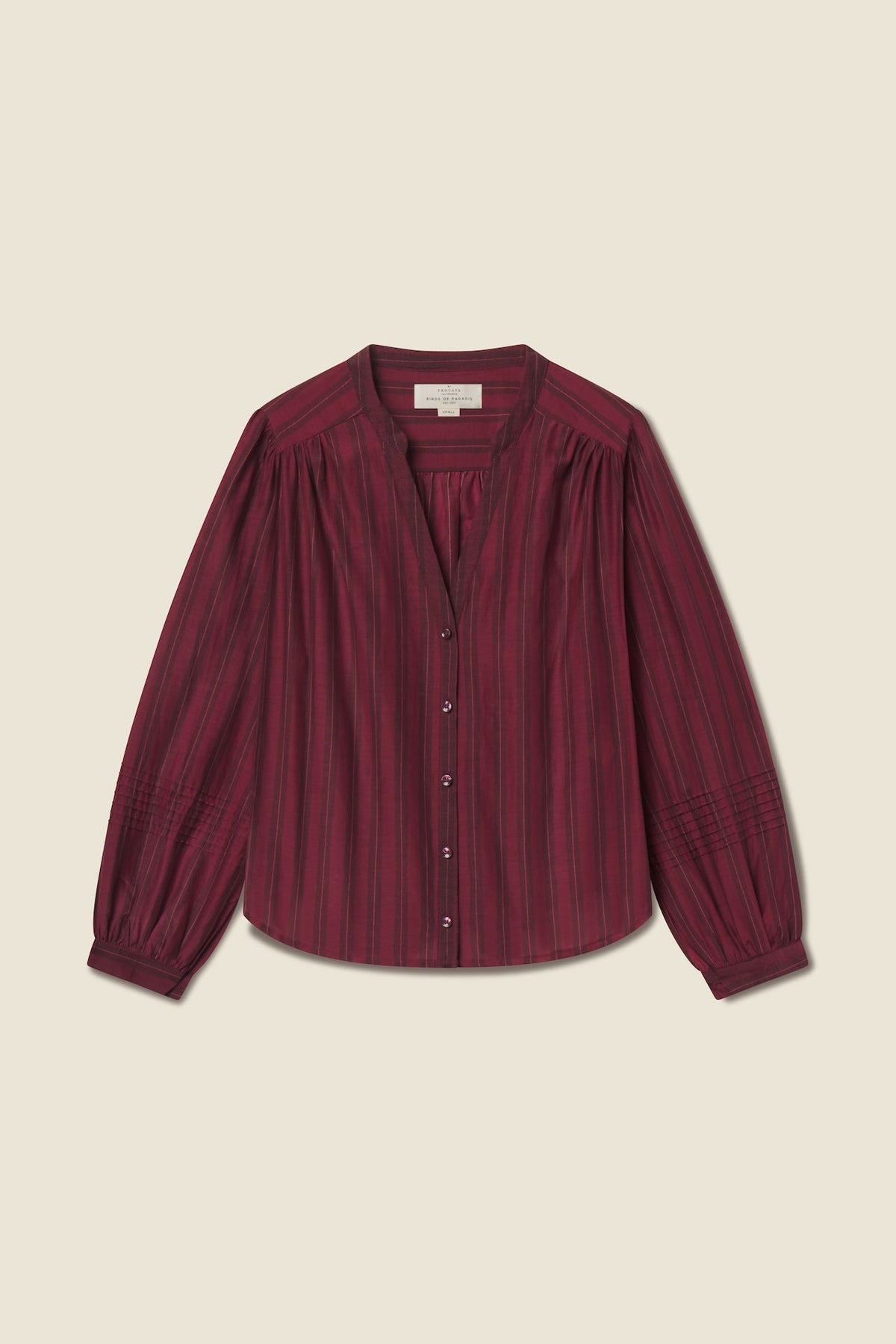 Trovata Pauline blouse in Garnet Stripe, cotton-silk blend