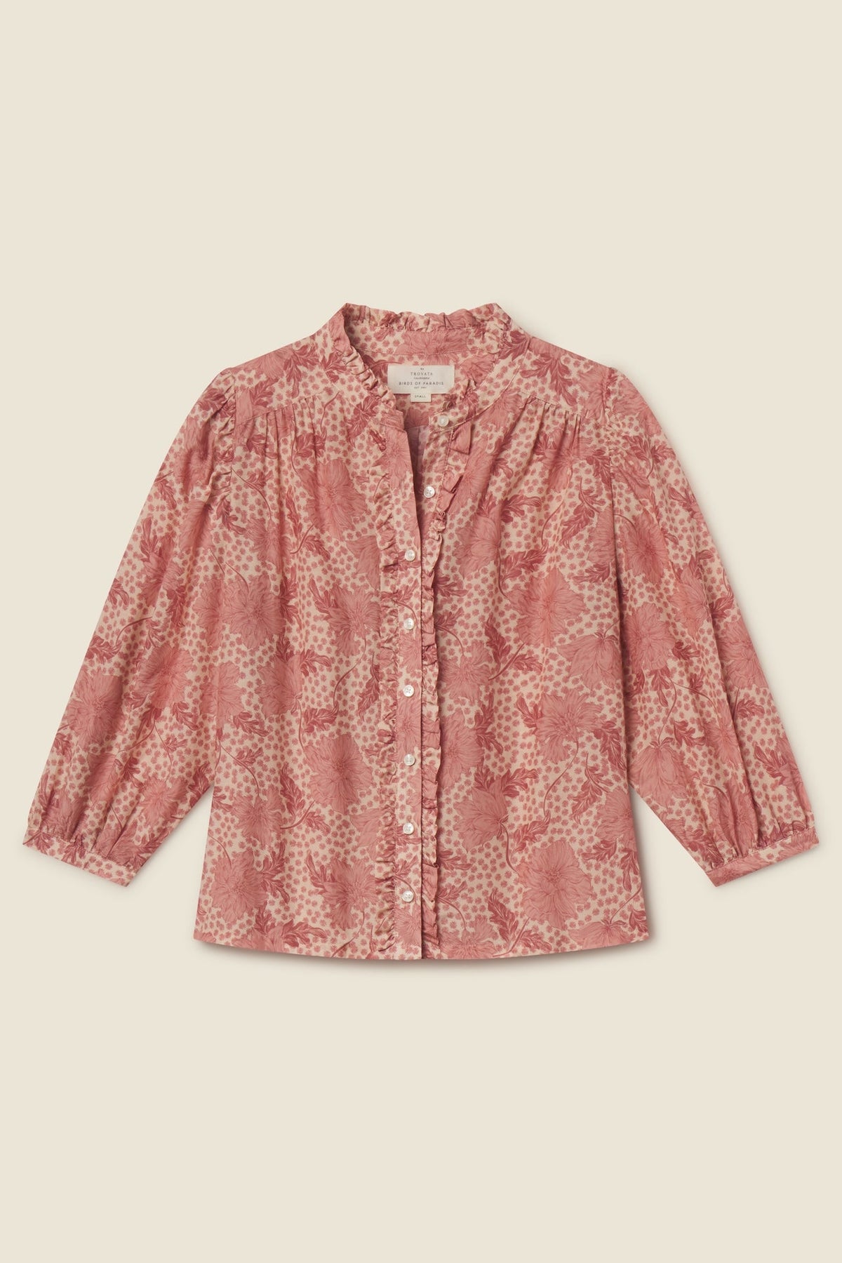 Trovata Elin shirt in Rosewater Bloom, cotton-silk blend