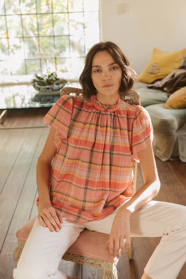 Carla Highneck Shirt Marmelade Plaid