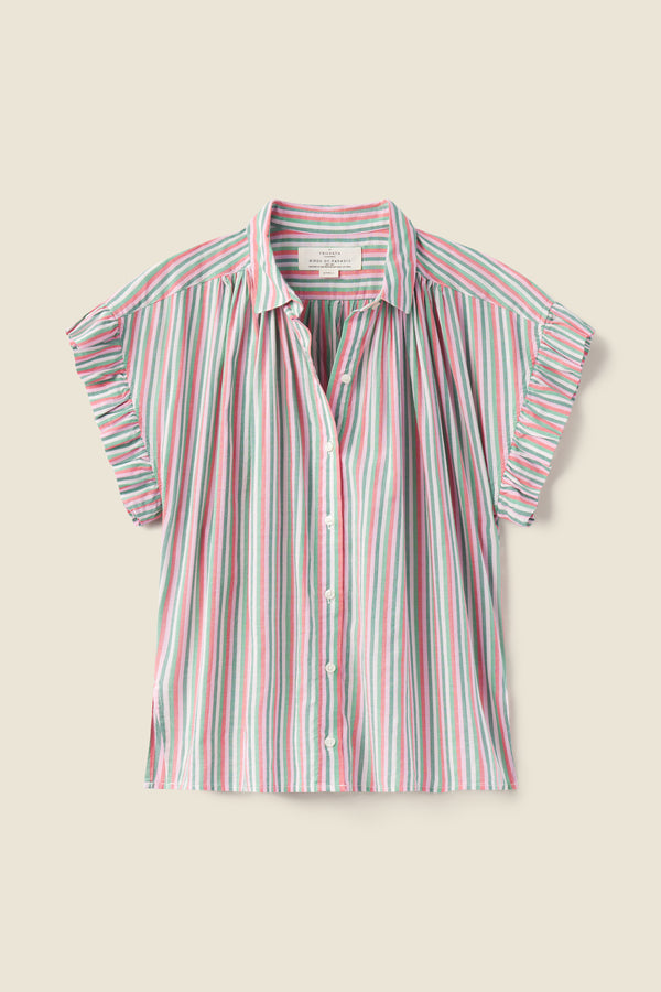 Marianne "B" Ruffle Sleeve Shirt Honeysuckle Stripe
