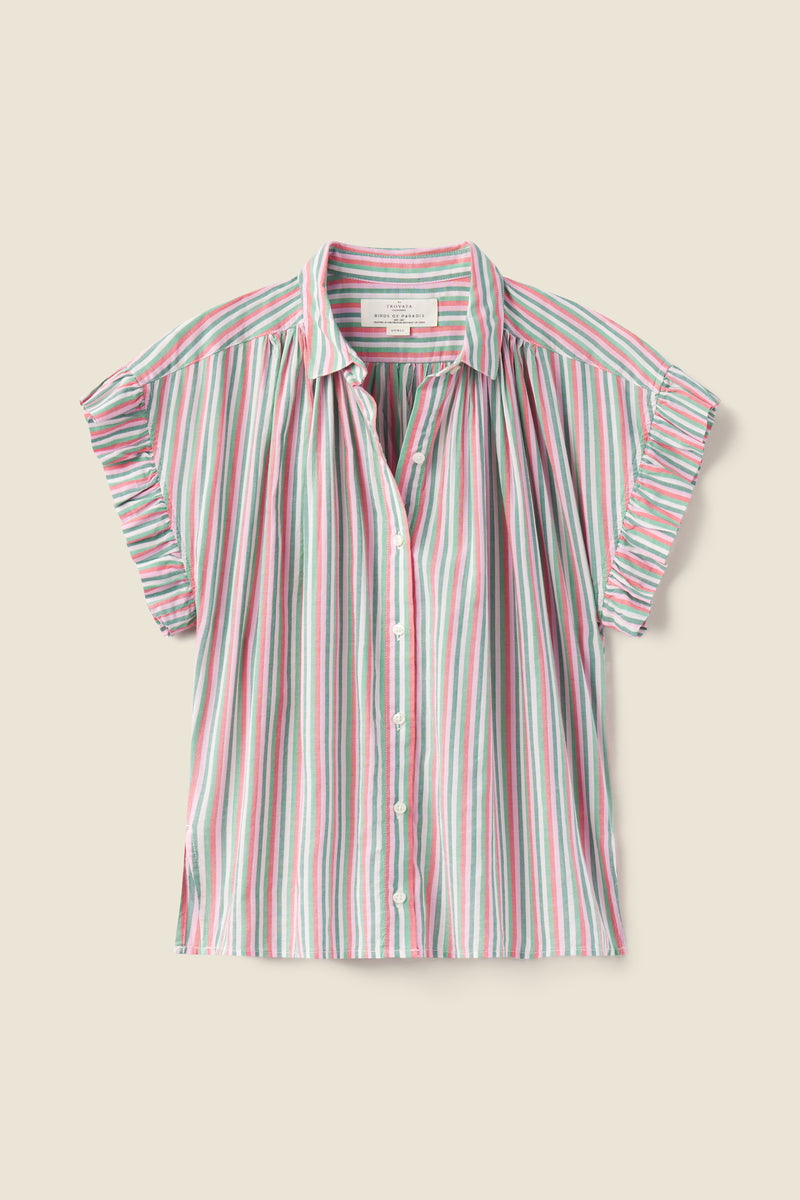 Marianne "B" Ruffle Sleeve Shirt Honeysuckle Stripe