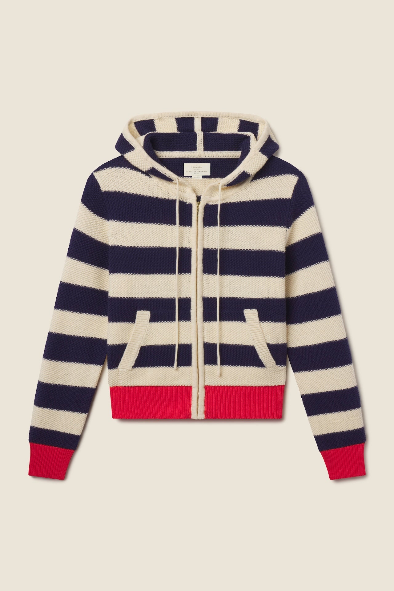 Rafa Zip-Up Hoodie Antique White/Navy Stripe
