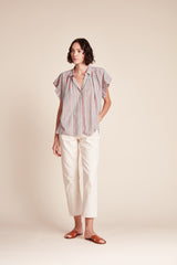 Marianne "B" Ruffle Sleeve Shirt Honeysuckle Stripe