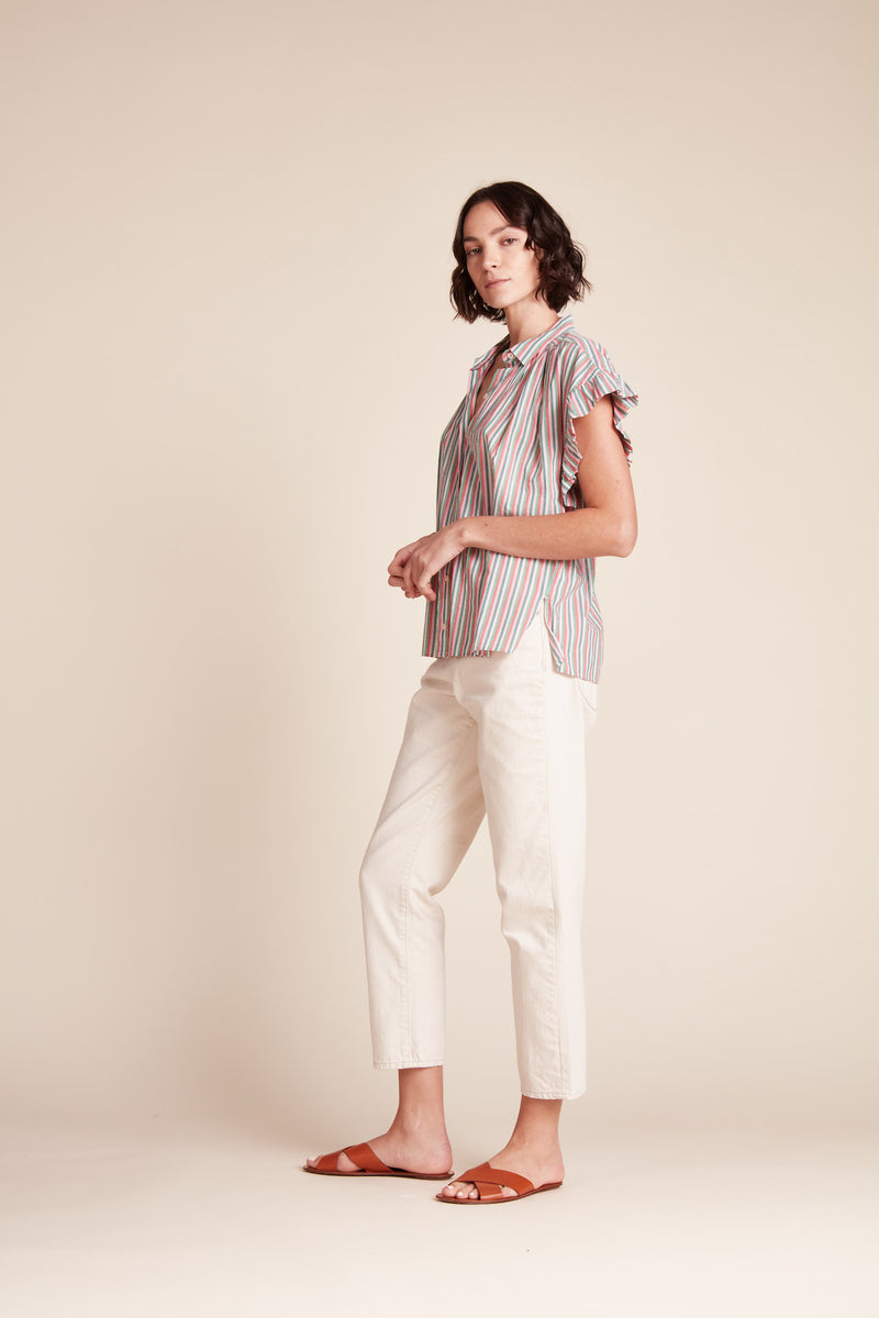 Marianne "B" Ruffle Sleeve Shirt Honeysuckle Stripe