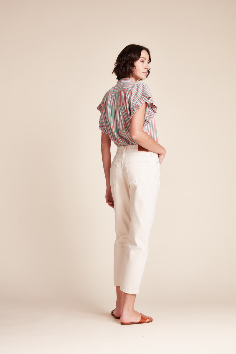 Marianne "B" Ruffle Sleeve Shirt Honeysuckle Stripe