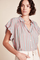 Marianne "B" Ruffle Sleeve Shirt Honeysuckle Stripe
