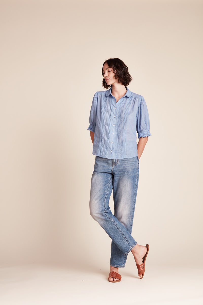 Gemma Blouse Blue Houndstooth