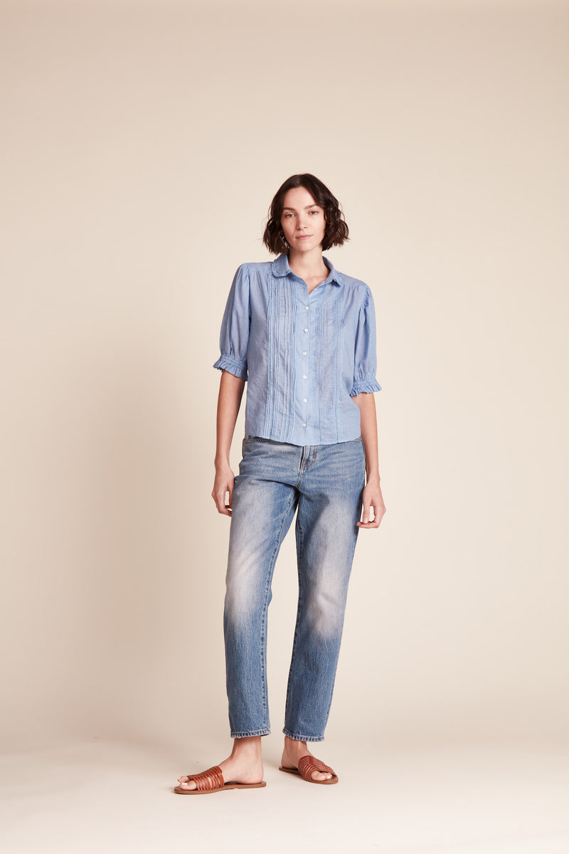 Gemma Blouse Blue Houndstooth