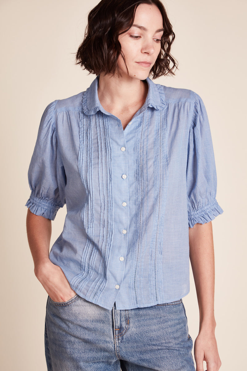 Gemma Blouse Blue Houndstooth