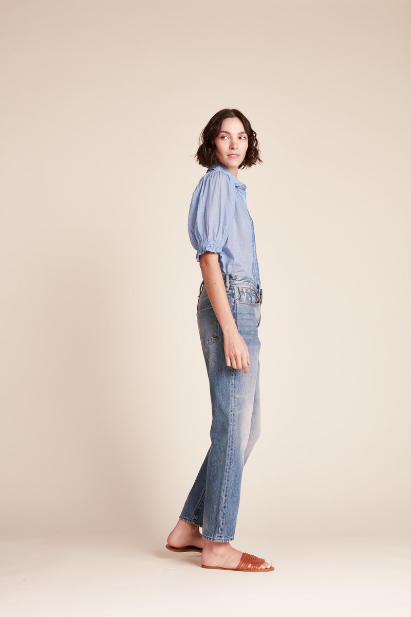 Gemma Blouse Blue Houndstooth