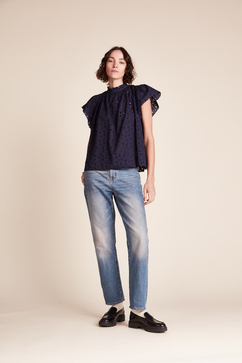 Carla Highneck Shirt Inkwell Eyelet