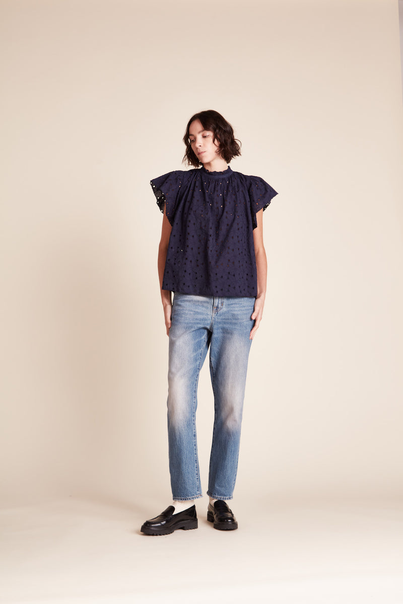 Carla Highneck Shirt Inkwell Eyelet