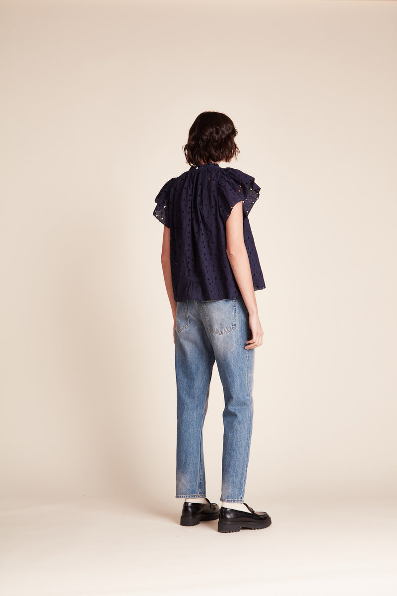 Carla Highneck Shirt Inkwell Eyelet