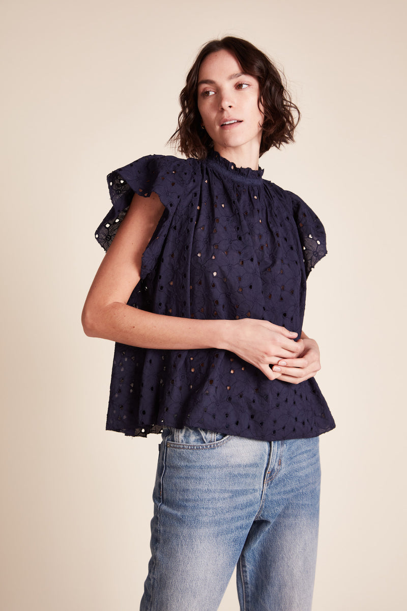 Carla Highneck Shirt Inkwell Eyelet