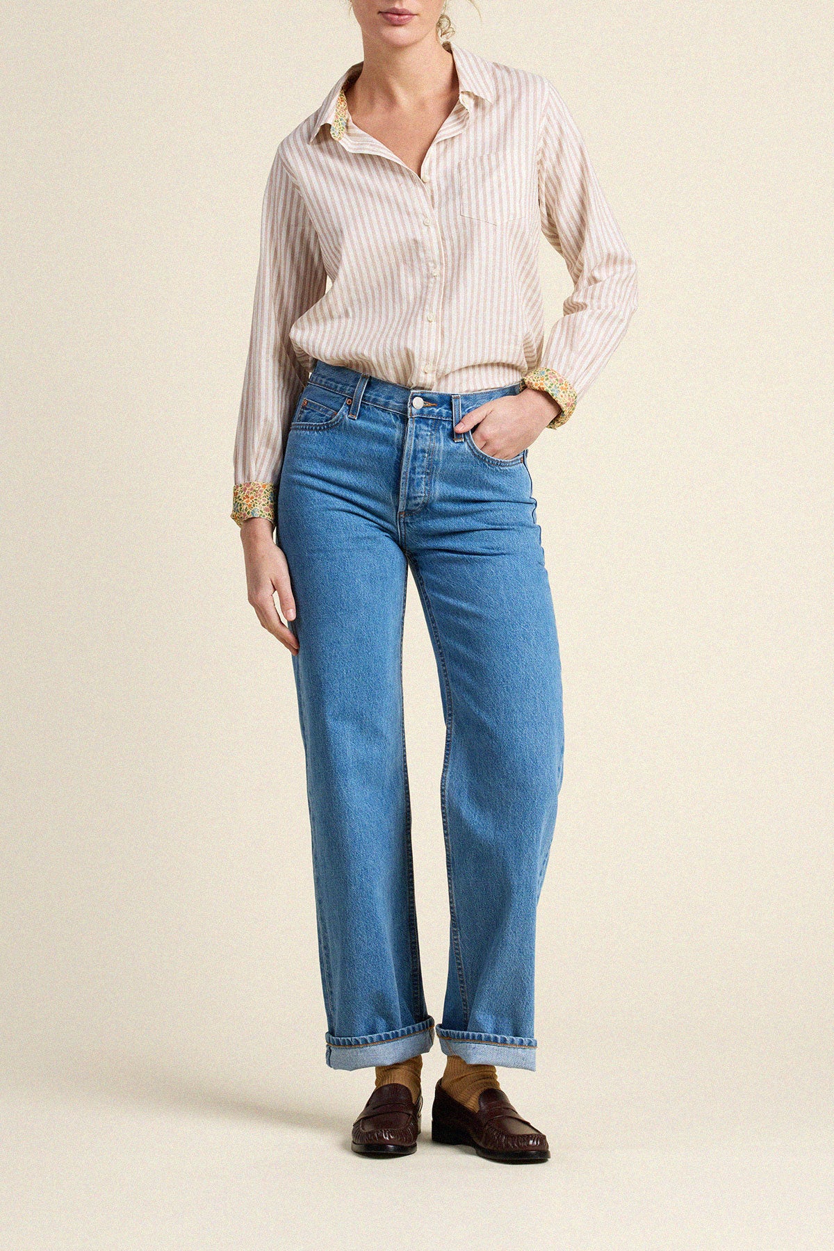 Trovata Gracie shirt in Carmel Stripe, cotton — view 3