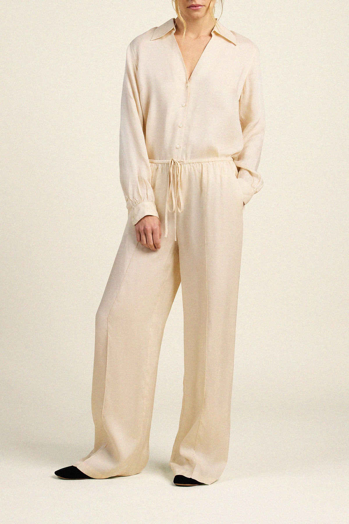 Trovata Zella pant in Cream, tencel-viscose blend — view 3