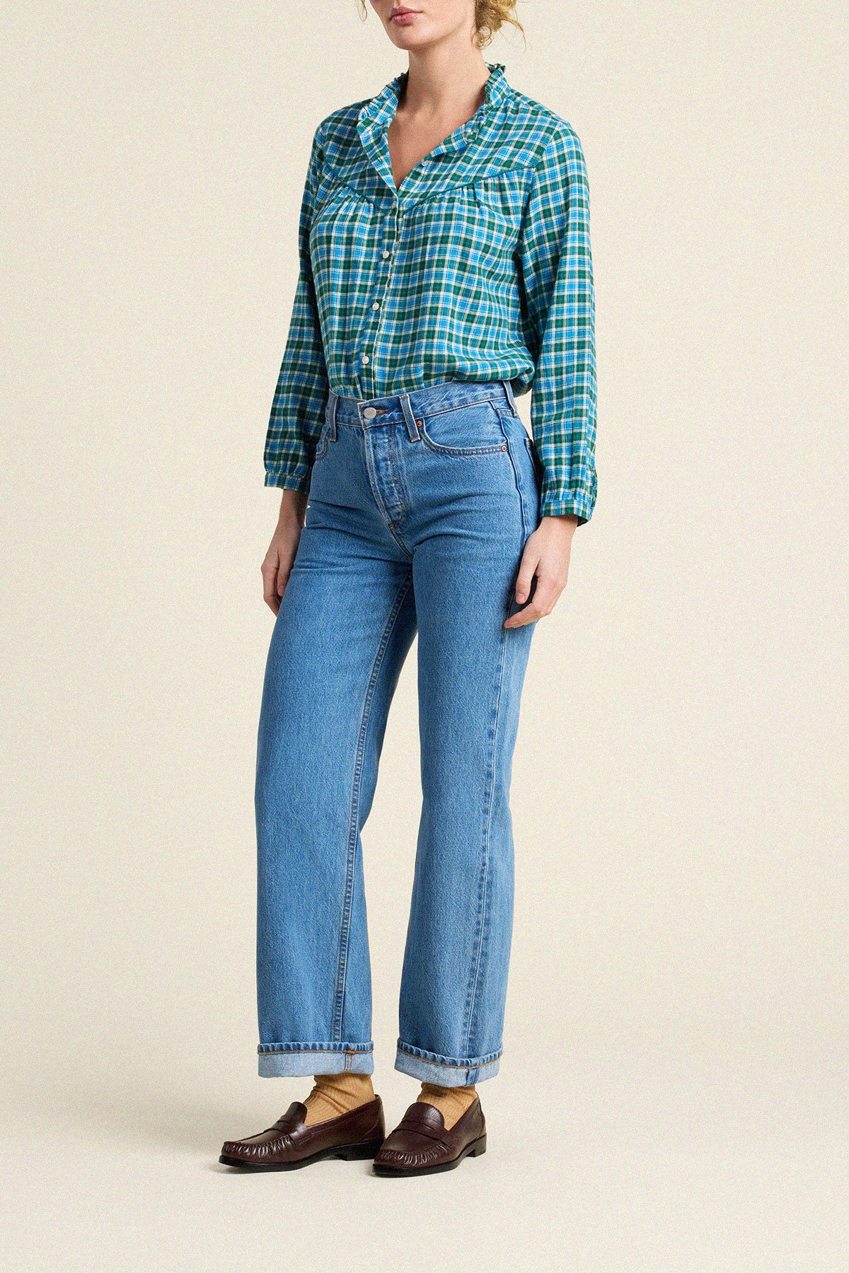Trovata Ruth shirt in Fogline Plaid, cotton — view 3