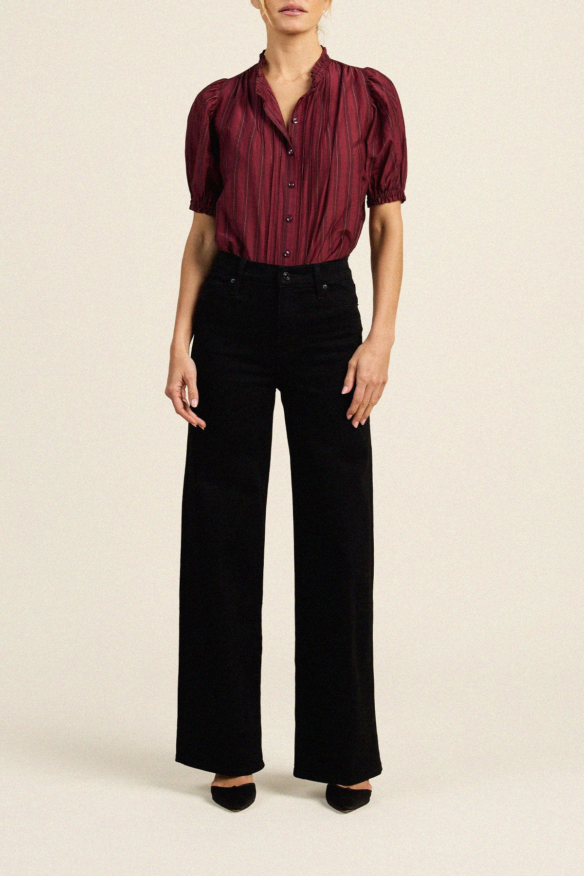 Trovata Mira blouse in Garnet Stripe, cotton-silk blend — view 3