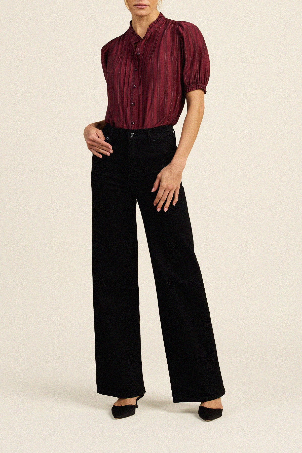 Trovata Mira blouse in Garnet Stripe, cotton-silk blend — view 4