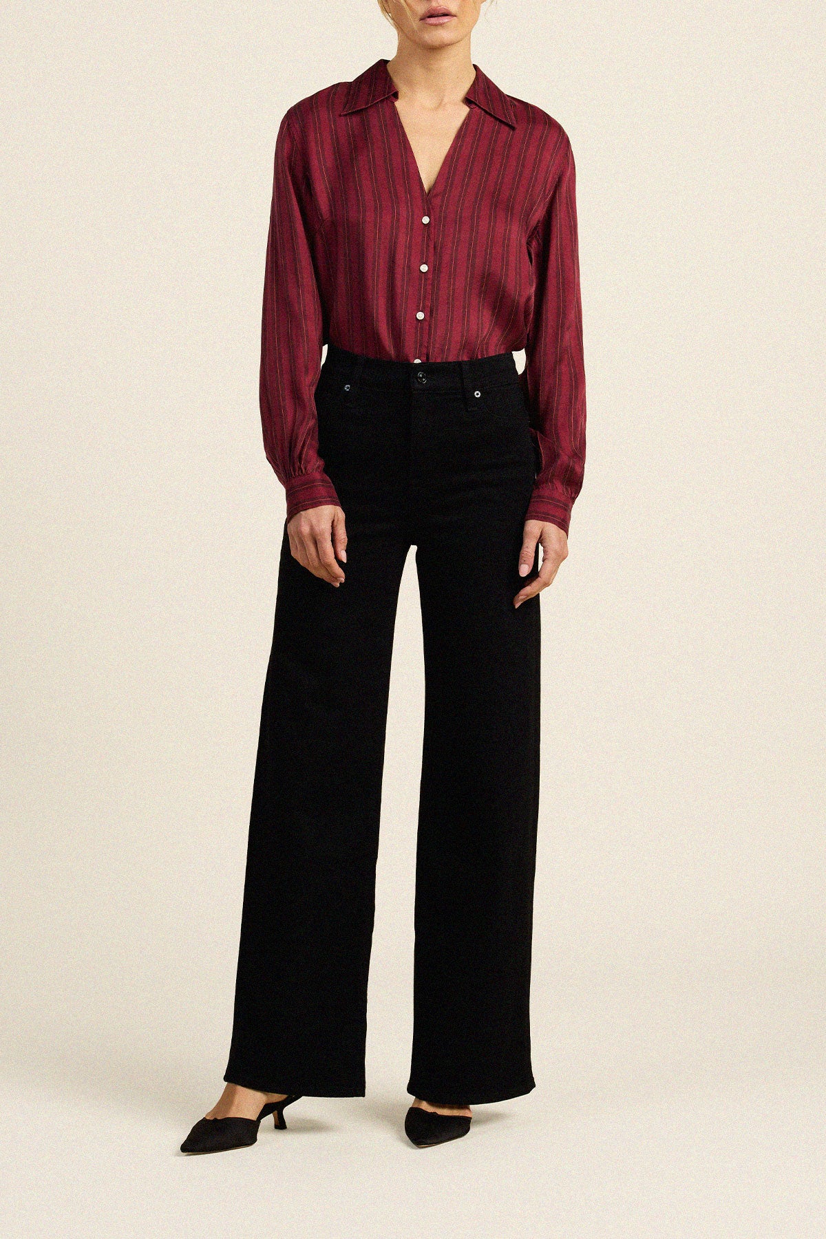 Trovata Justine blouse in Garnet Stripe, cupro-viscose blend — view 3