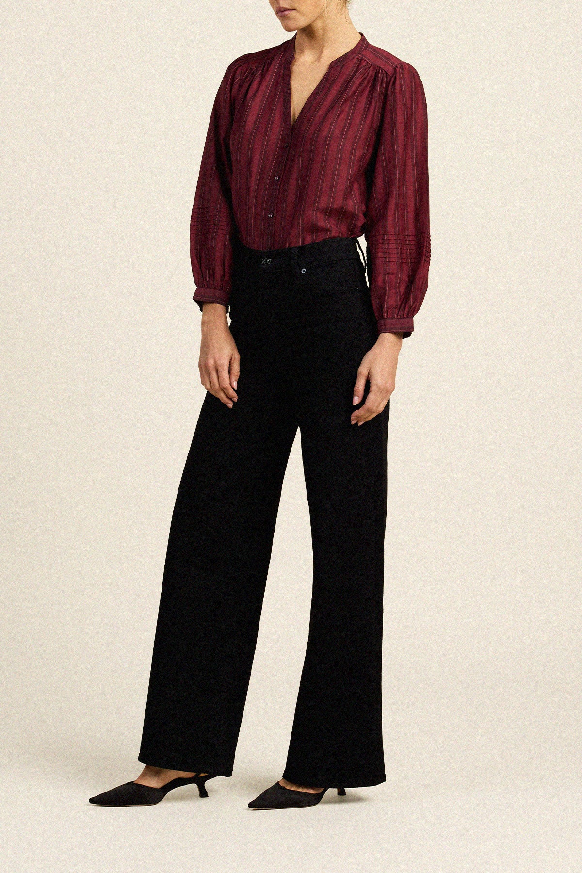 Trovata Pauline blouse in Garnet Stripe, cotton-silk blend — view 4