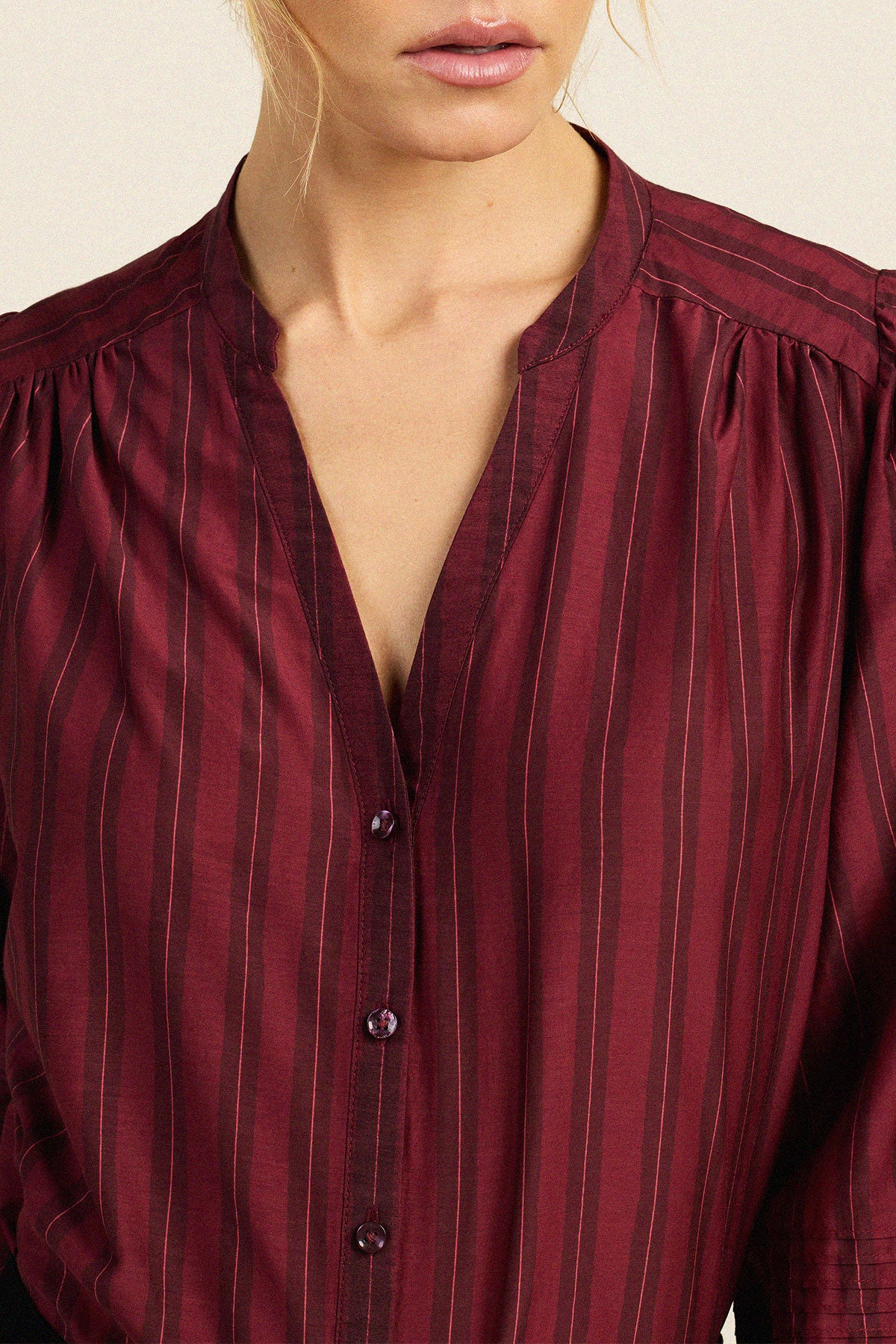 Trovata Pauline blouse in Garnet Stripe, cotton-silk blend — view 2