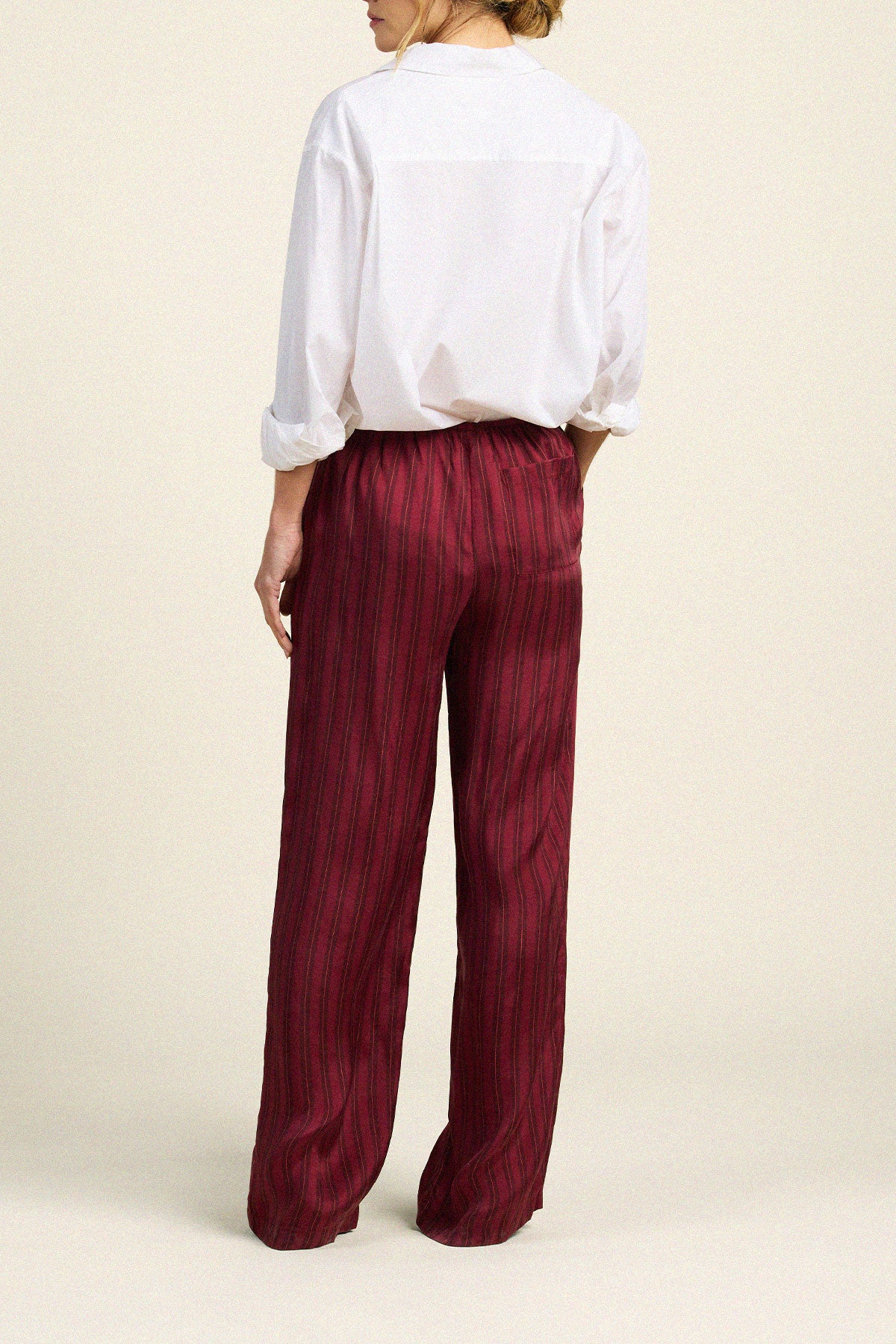 Trovata Zella pant in Garnet Stripe, cupro-viscose blend — view 4