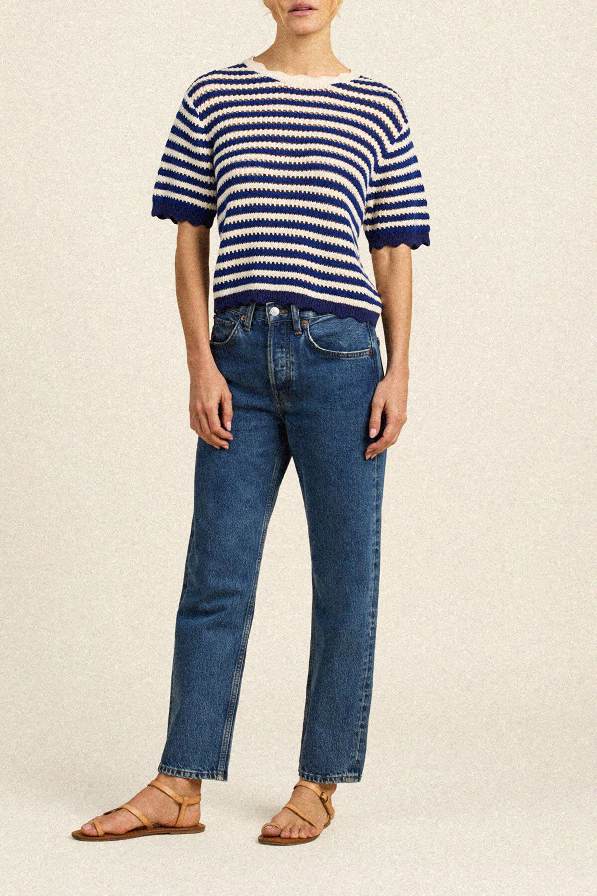 Jules Sweater T-Shirt Navy W/ Antique White Stripe