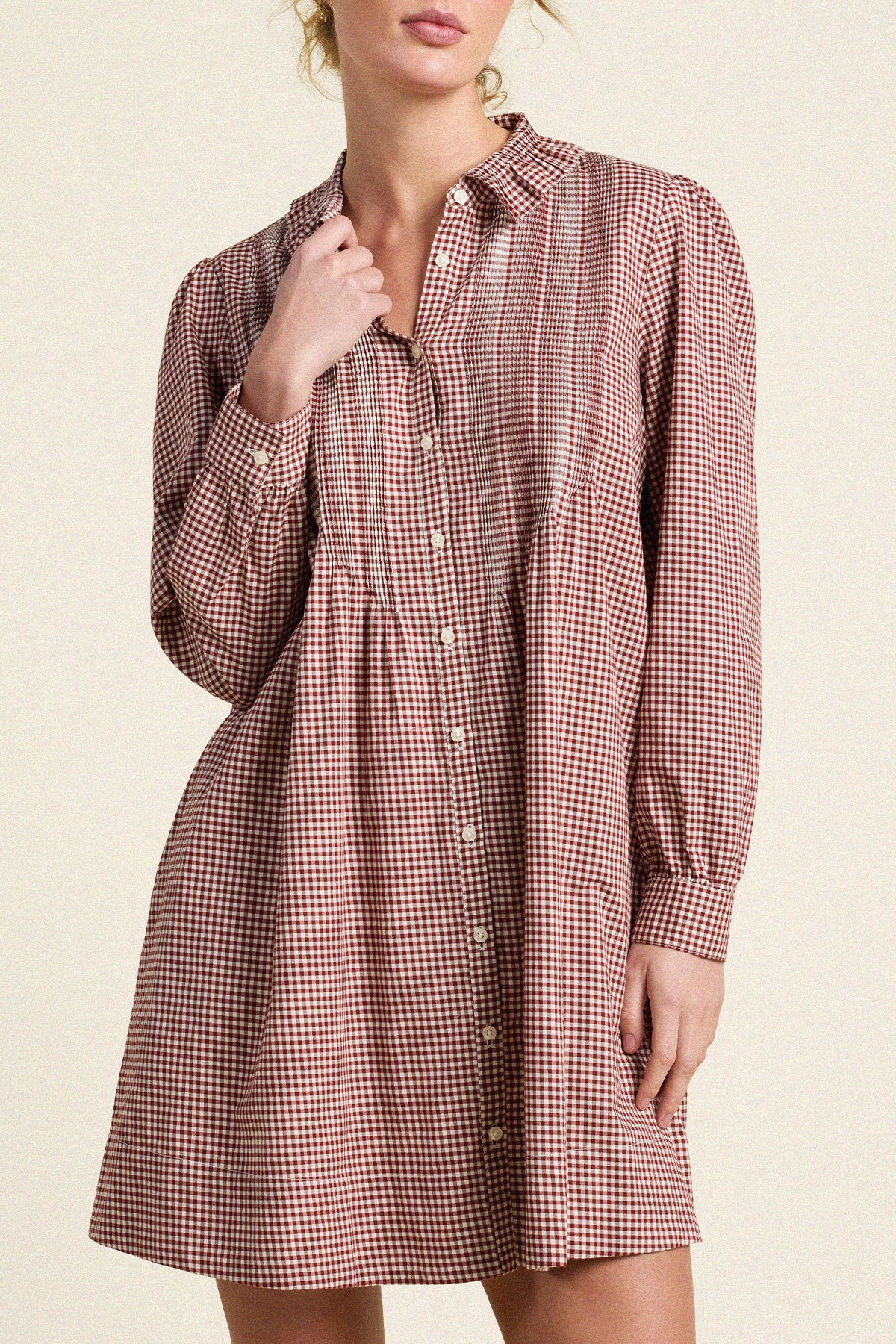 Trovata Olive dress in Mahogany Check, cotton — view 2