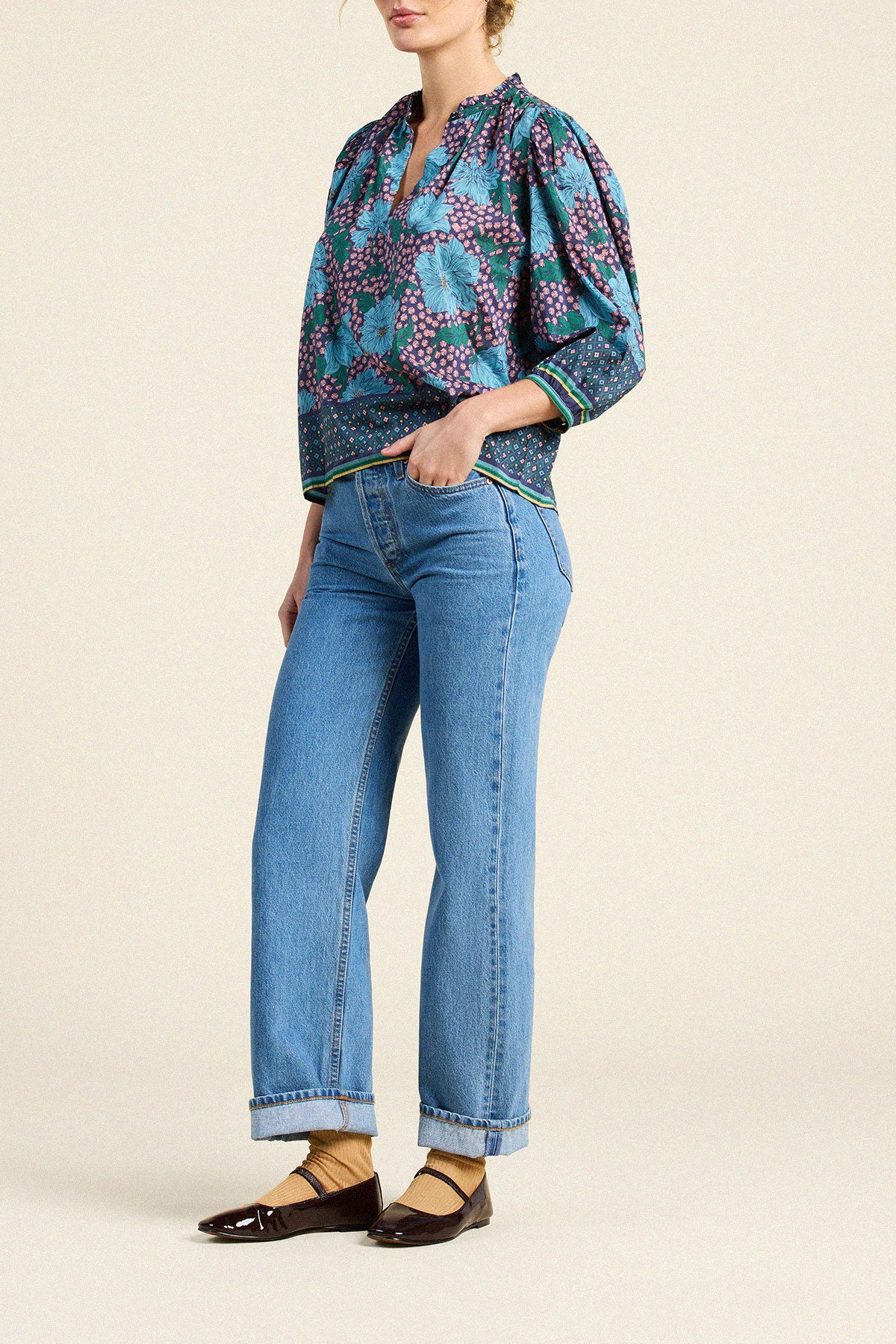 Trovata Orly blouse in Midnight Trellis, cotton-silk blend — view 4