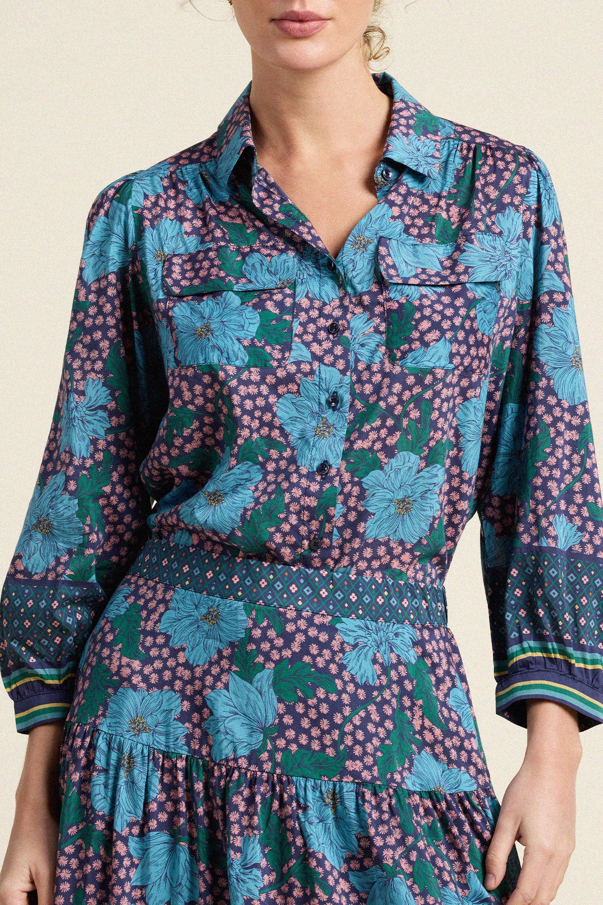 Trovata Zola blouse in Midnight Trellis, cotton-silk blend — view 2