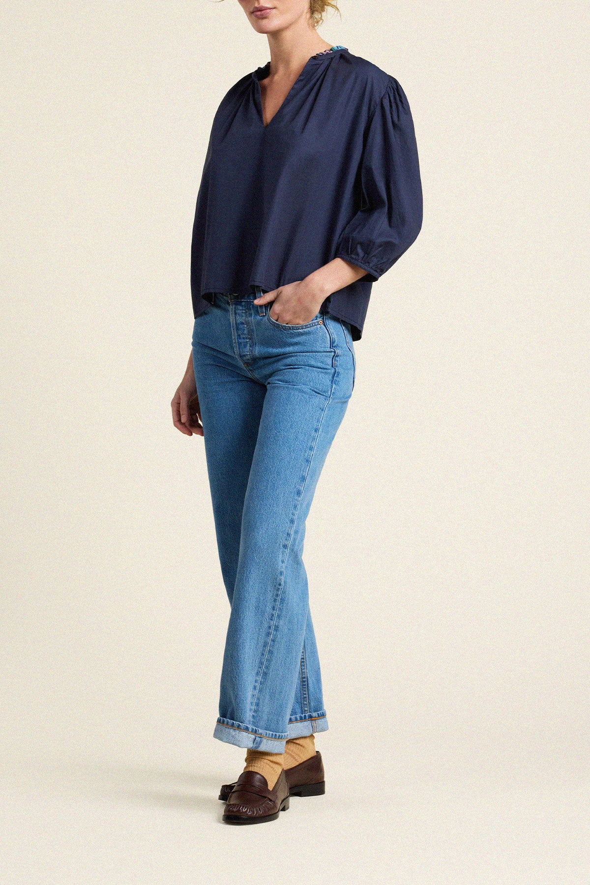 Trovata Orly blouse in Navy, cotton — view 3