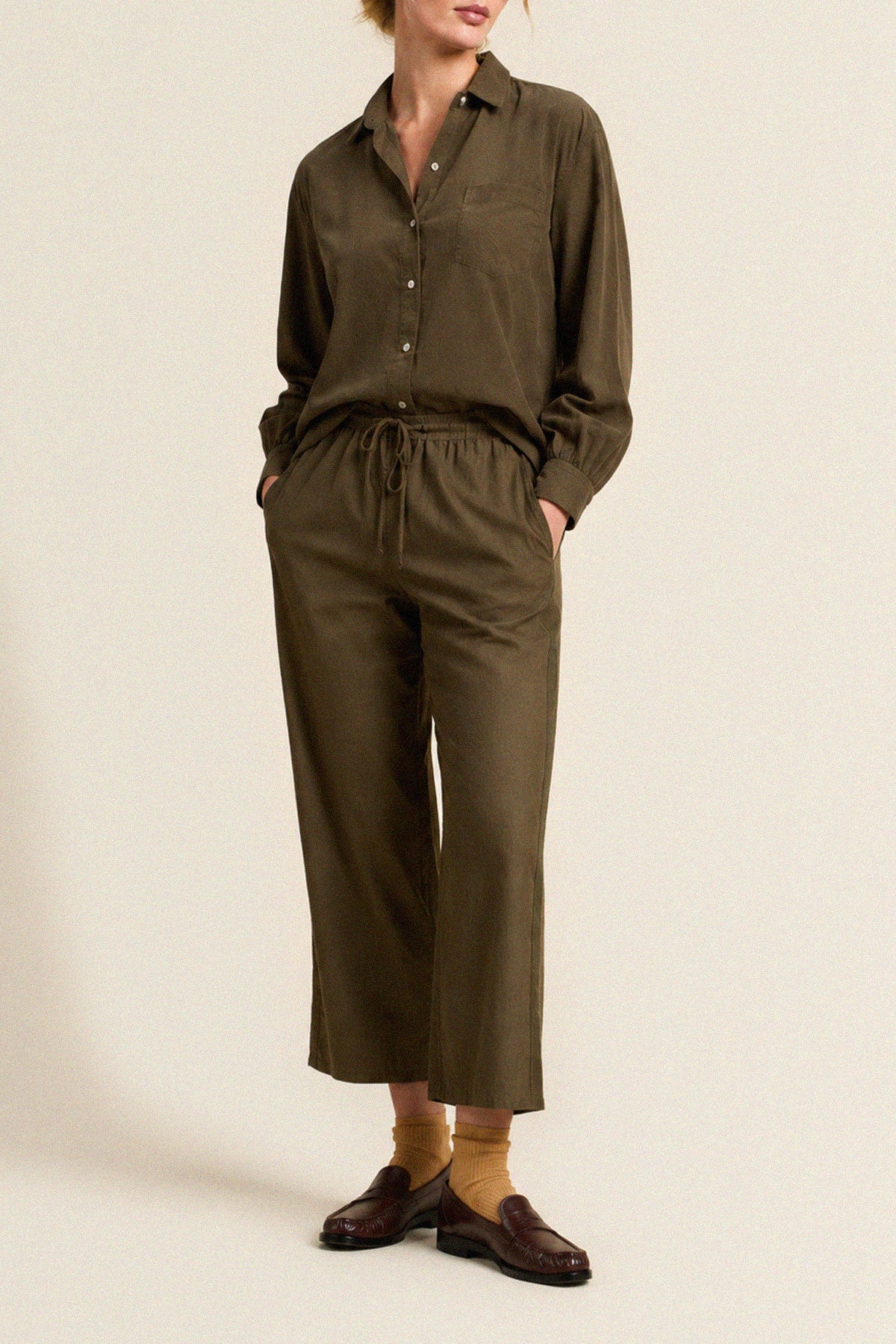 Trovata Blake oversized shirt in Olive, cotton — view 3