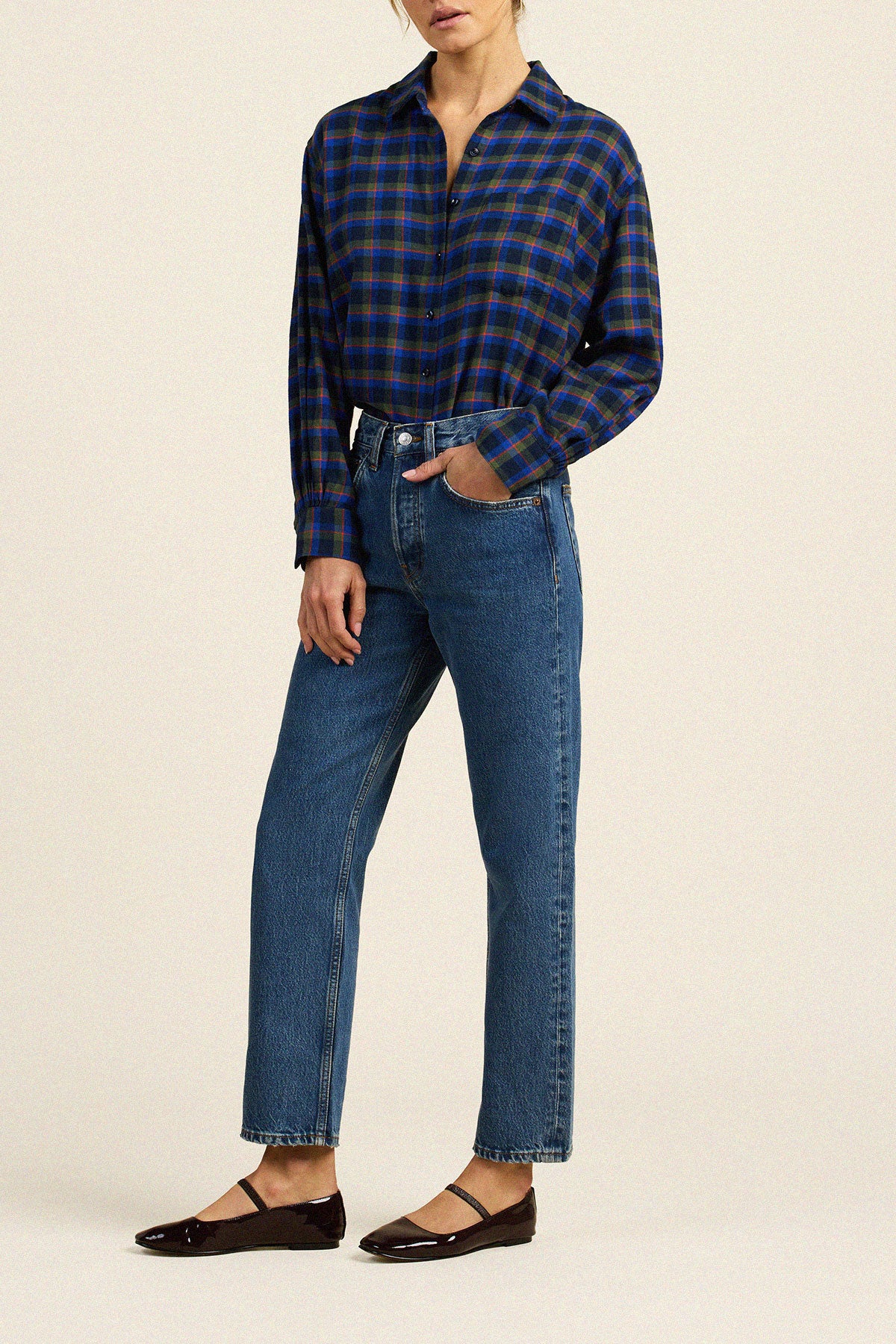 Trovata Blake oversized shirt in Winter Regatta Plaid, cotton — view 4