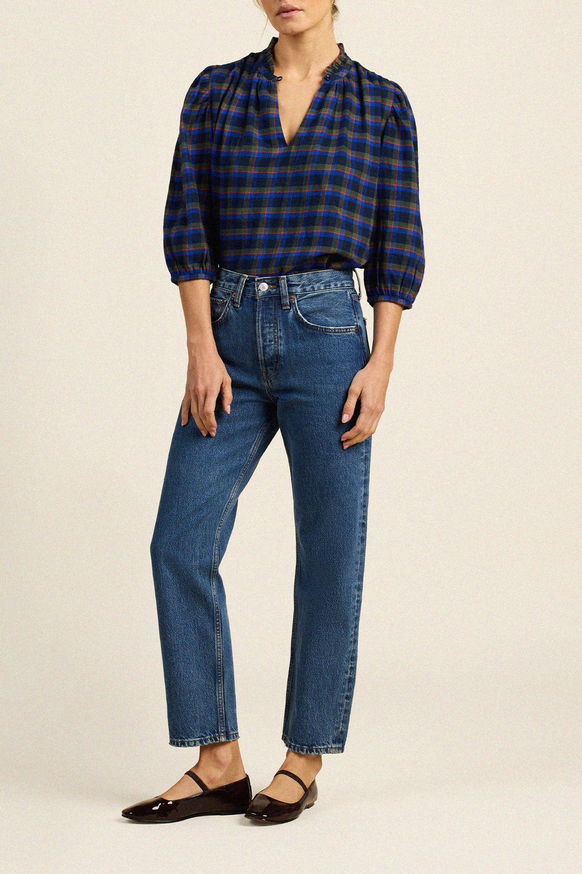 Trovata Orly blouse in Winter Regatta Plaid, cotton — view 3