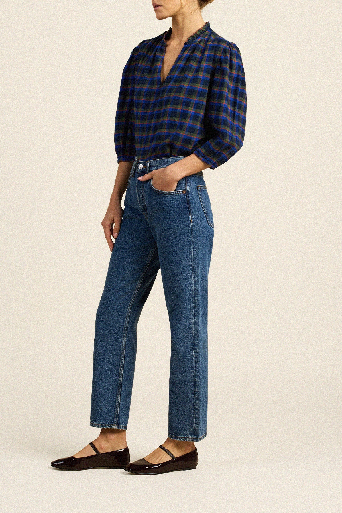 Trovata Orly blouse in Winter Regatta Plaid, cotton — view 4