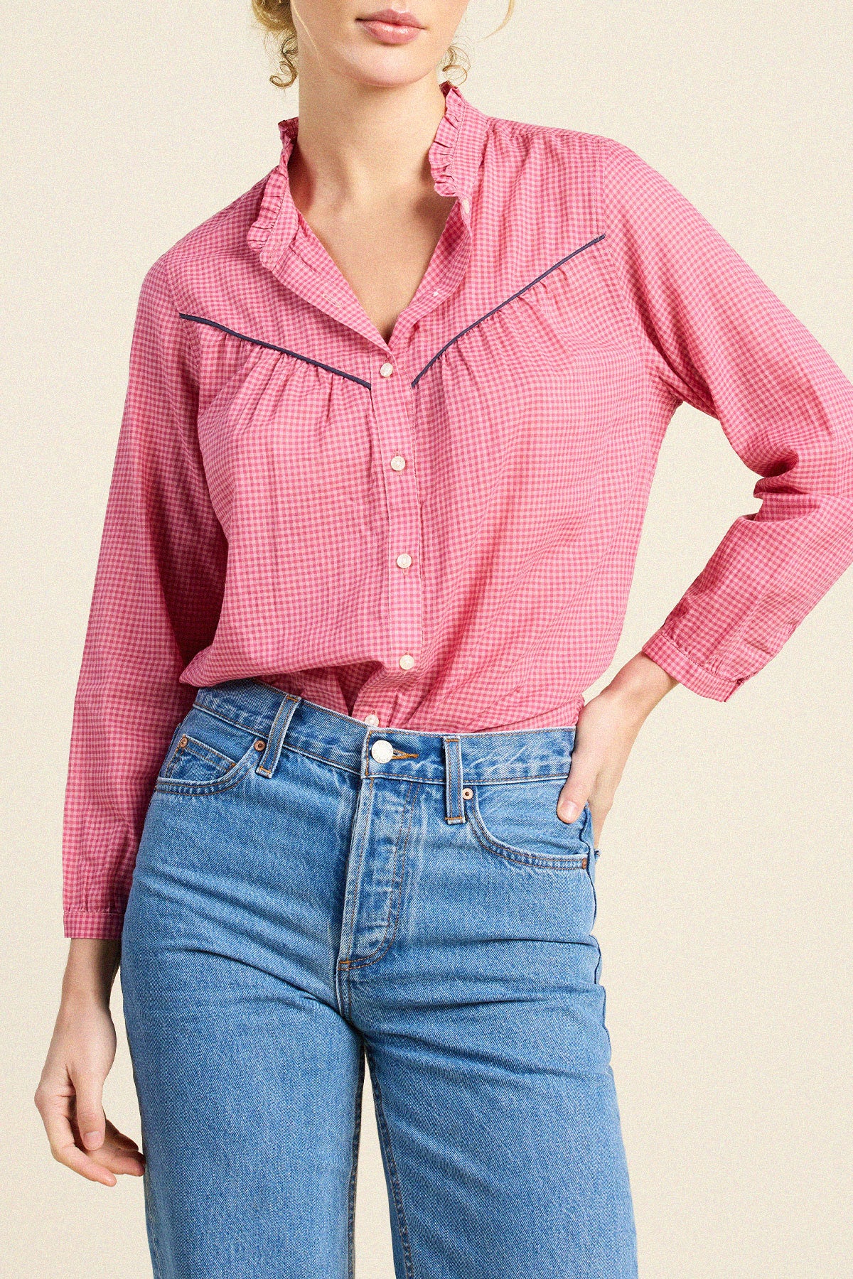 Trovata Ruth shirt in Rosehip Gingham, cotton — view 2