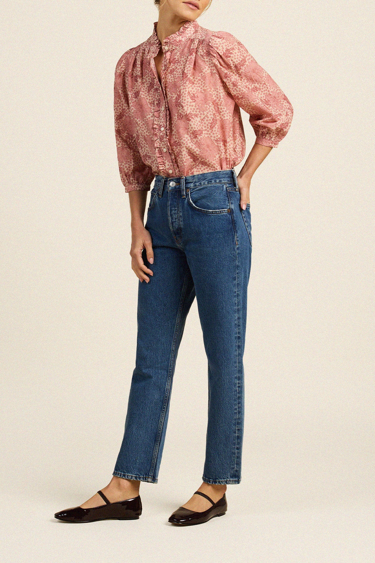 Trovata Elin shirt in Rosewater Bloom, cotton-silk blend — view 5