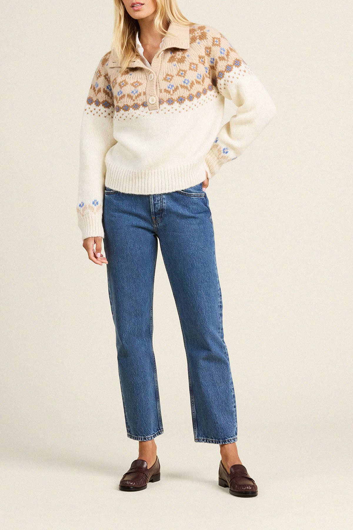 Juneau Sweater Antique White Fairisle