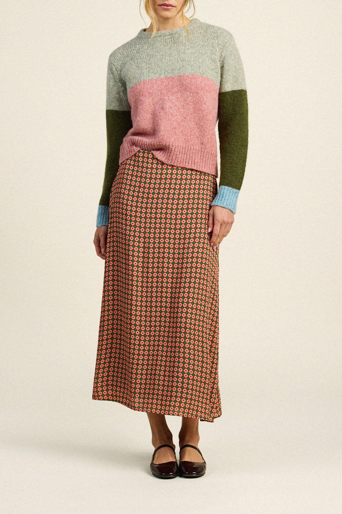 Trovata Cleo sweater in Grey Colorblock, alpaca-wool blend — view 3