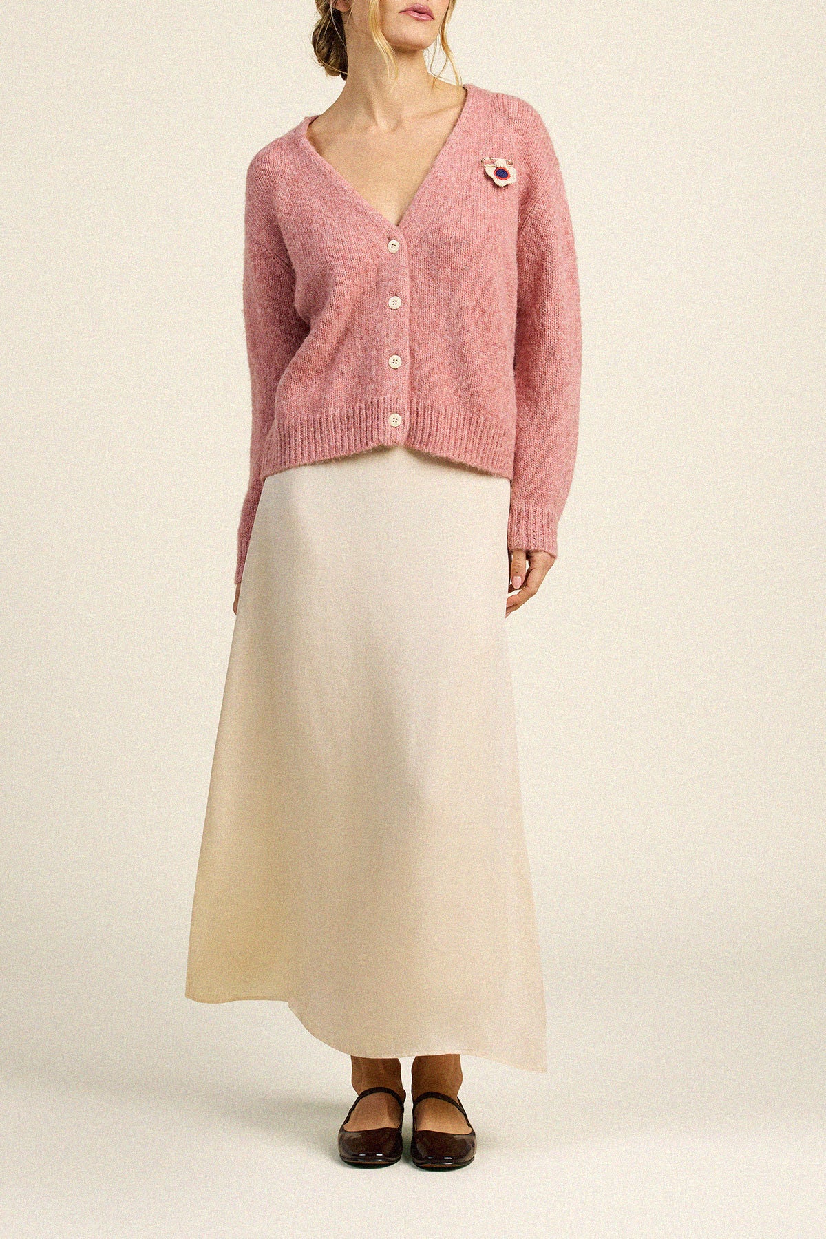 Trovata Esra cardigan sweater in Pink, alpaca-wool blend — view 3