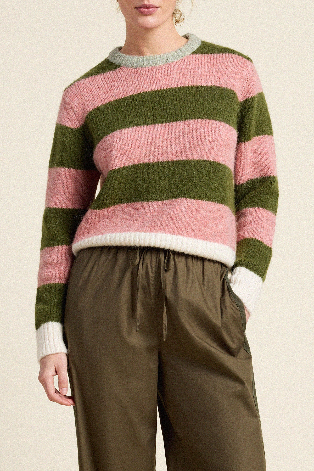 Trovata Cleo sweater in Pink Stripe, alpaca-wool blend — view 3
