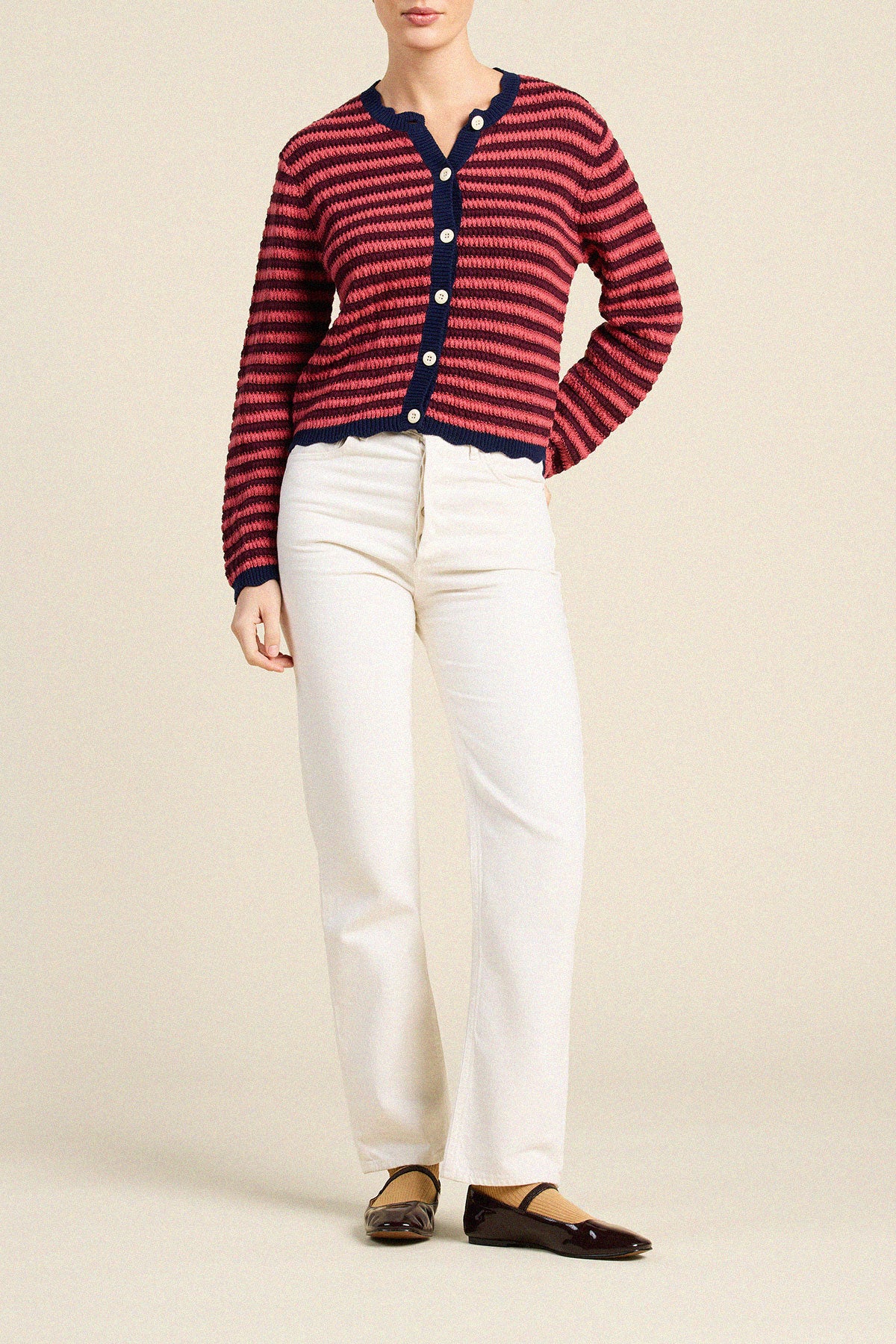 Trovata Vento cardigan in Pink Stripe, cotton — view 3