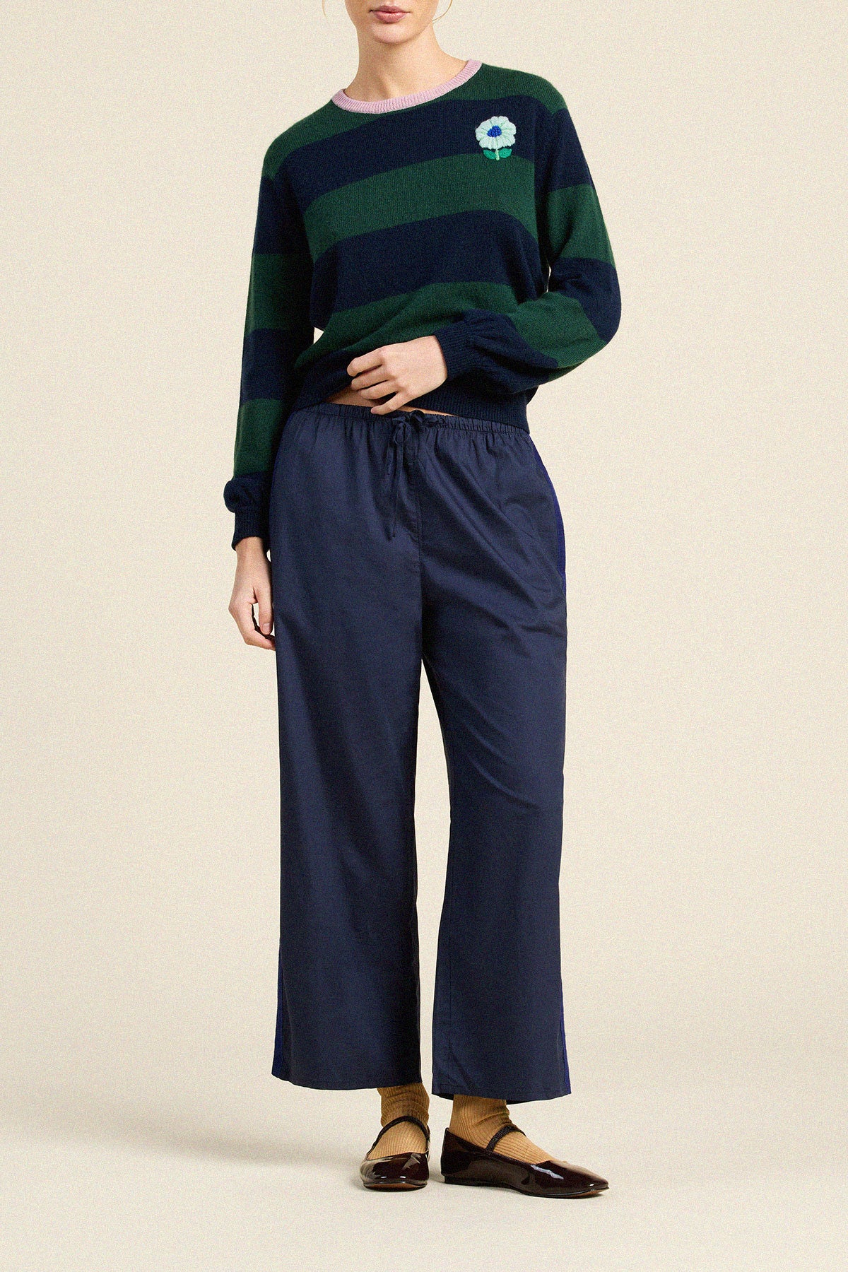 Trovata Ryann sweater in Navy/Green, cashmere — view 3