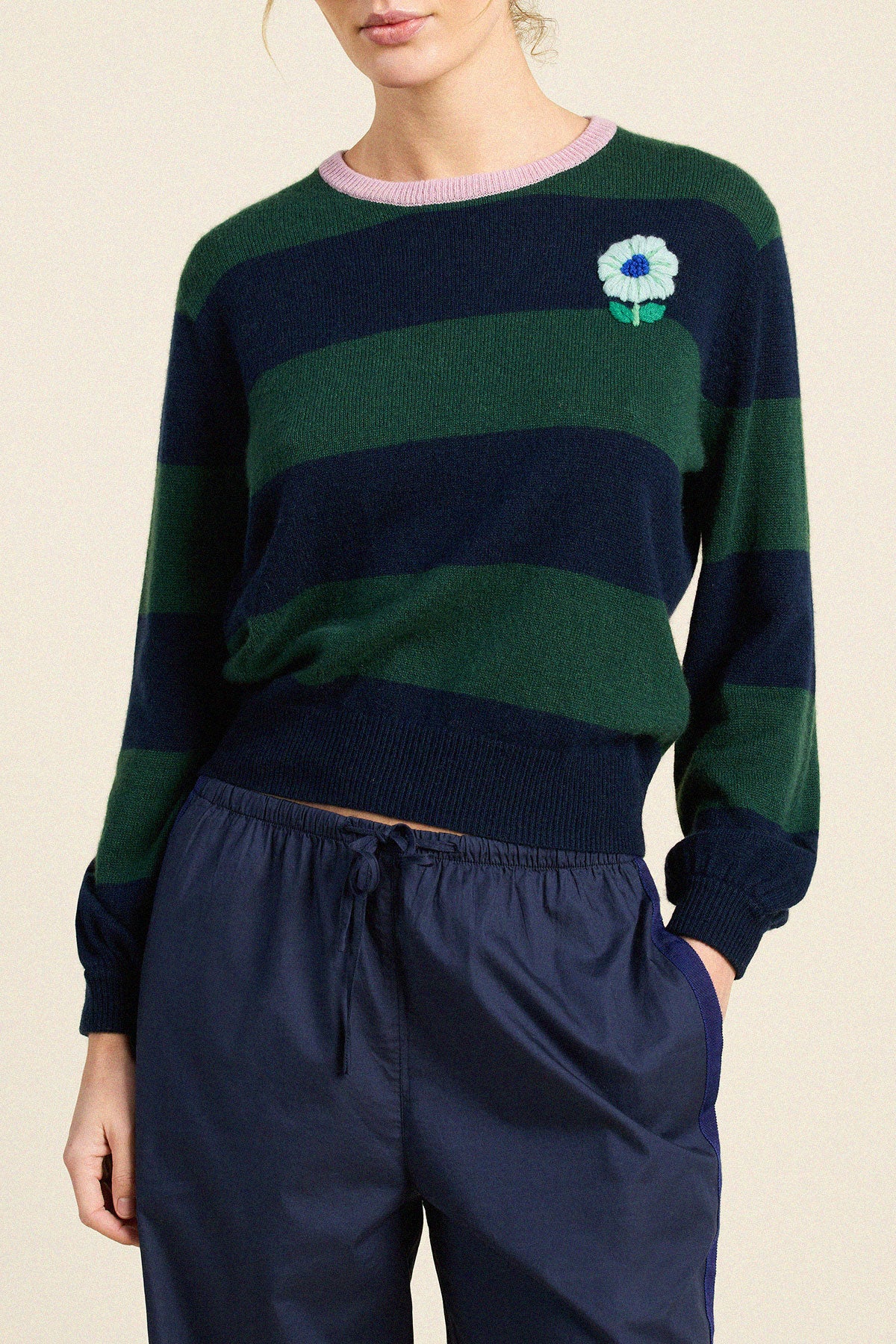 Trovata Ryann sweater in Navy/Green, cashmere — view 2