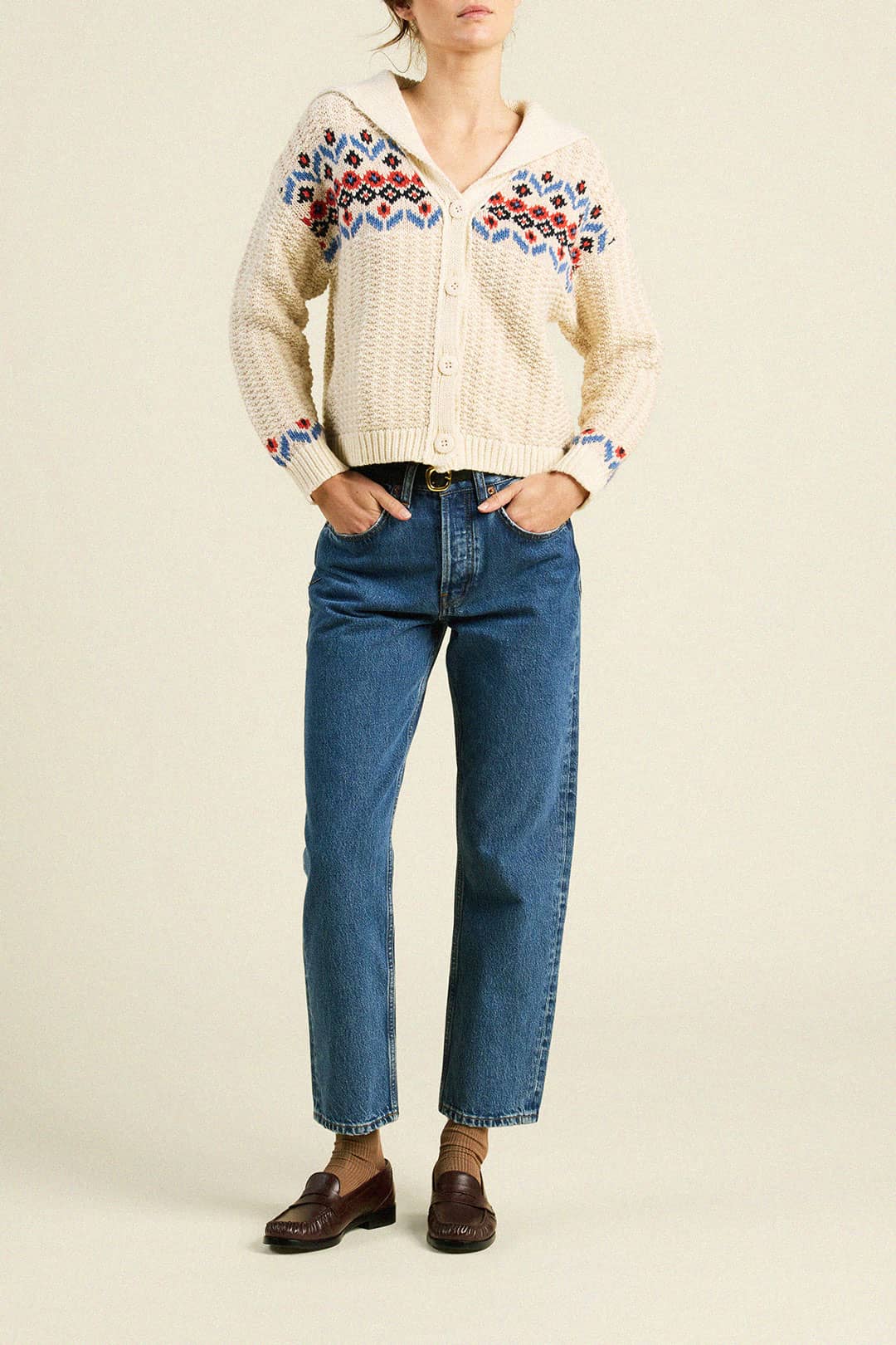 Savannah Cardigan Antique White Fairisle